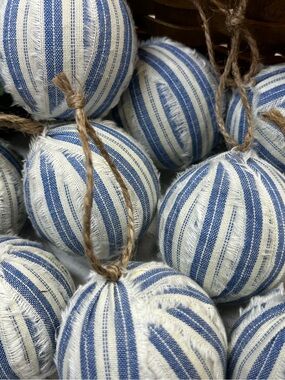 10 Blue stripe patriotic Ornaments  handmade farmhouse Christmas bowl filler